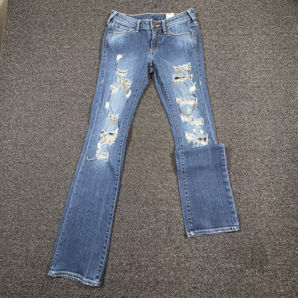 True‎ Religion Billie Mid Rise Straight Chain Jeans Womens 25 Distressed Blue